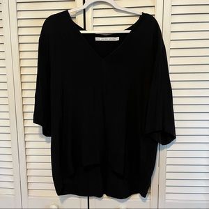 & Other Stories Black V Neck Blouse Top Three Quarter Length Sleeves US 10